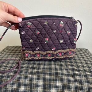 EUC Vera Bradley Crossbody Bag Vintage Quilted Small Plum Purple Floral Floral